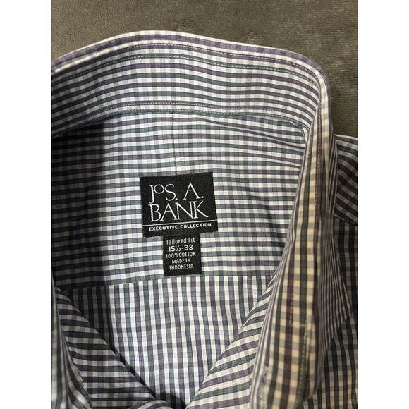 Jos A Bank Shirt 15.5 33 Men’s Purple Green Check French Cuff Tailored Fit - Picture 5 of 7